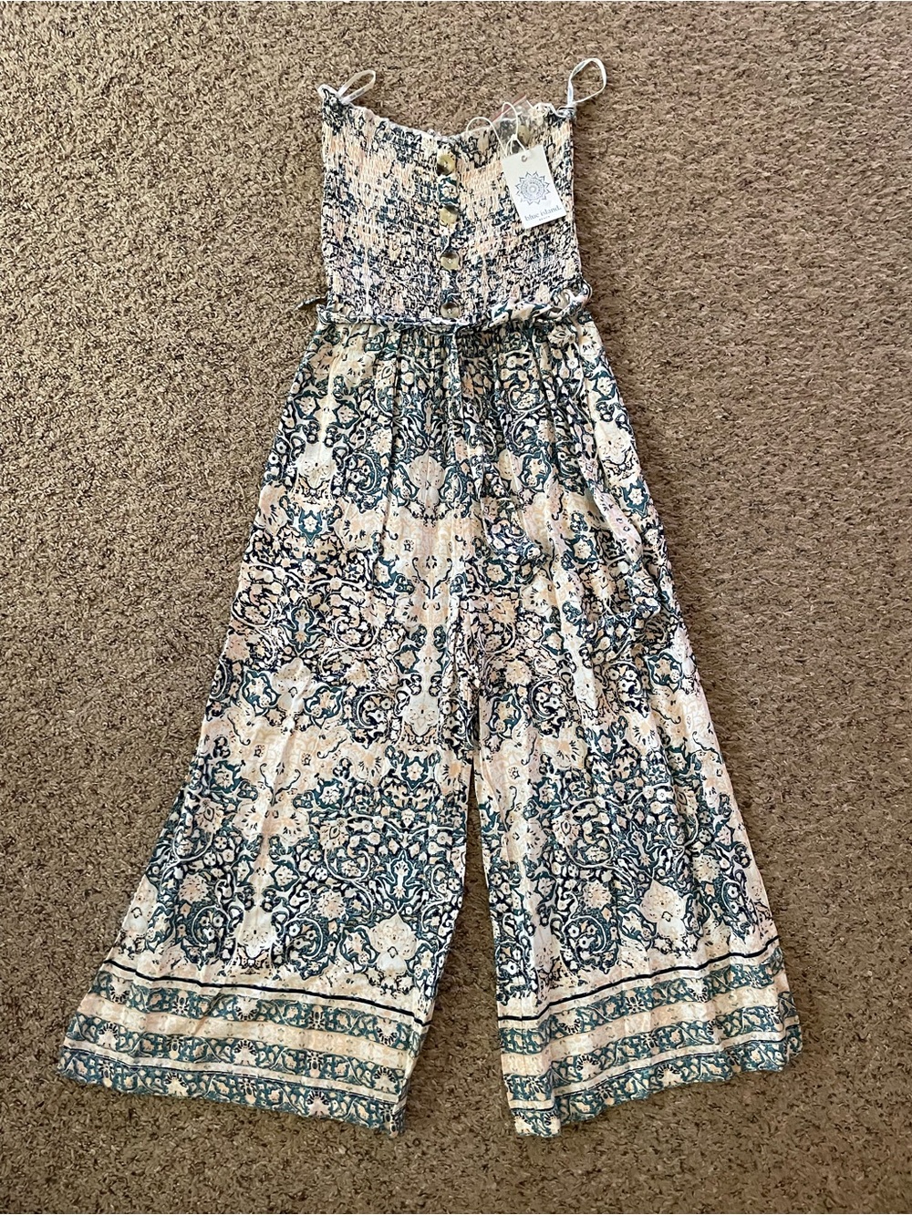 Smocked Strapless Wide-Leg Boho Jumpsuit